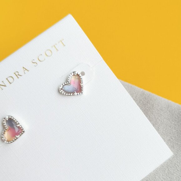 Kendra Scott Ari Heart Silver Watercolor Stud Earrings - Picture 2 of 3
